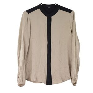 Theory Women's Tan with Black Border Cicero Button Down Blouse